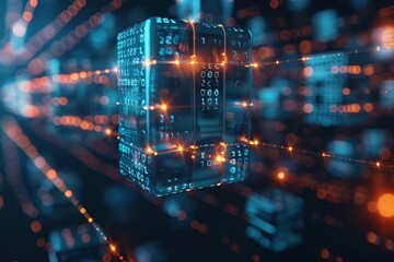 Fototapeta premium Geometric digital blocks interconnected, illustrating the concept of blockchain or connected data systems