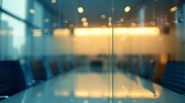Defocused board meeting background behind glass wall