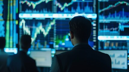 Technology Concept: Data analyst and chartist analyzing market data