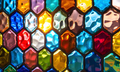 Stained-glass hexagon cells full color.  - 808425609