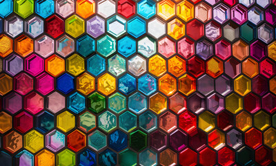 Stained-glass hexagon cells full color.  - 808425664