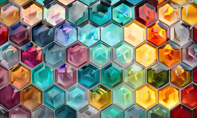 Stained-glass hexagon cells full color.  - 808425845