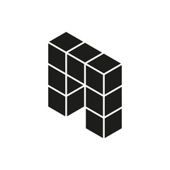 Minimalist 3D vector. Geometric black cubes design. Abstract typographic illustration. Modern monochrome art.