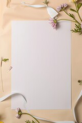 Enchanting greeting card invitation isolated empty space adorned with enthralling ribbon and flower ornaments