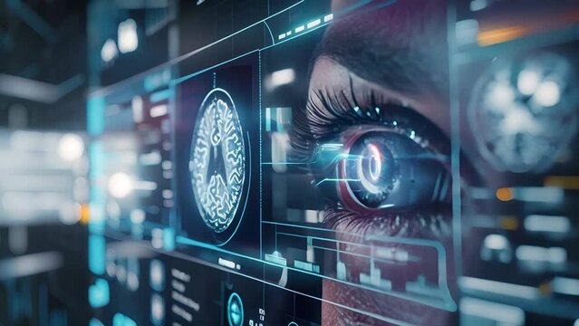 A woman eye with a futuristic interface.
