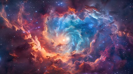 A swirling vortex of vibrant nebulas, glowing stars, and cosmic dust, reminiscent of a symphony of light and color