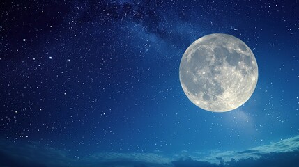 Shining full moon and stars in the night sky. Generative Ai
