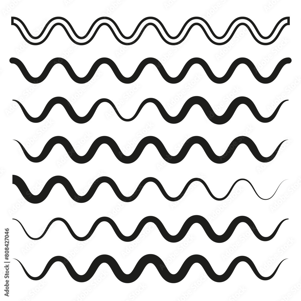Aufkleber minimalist wave patterns vector. seamless black and white wavy lines design. abstract rhythmic illus