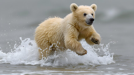 polar bear cub in water