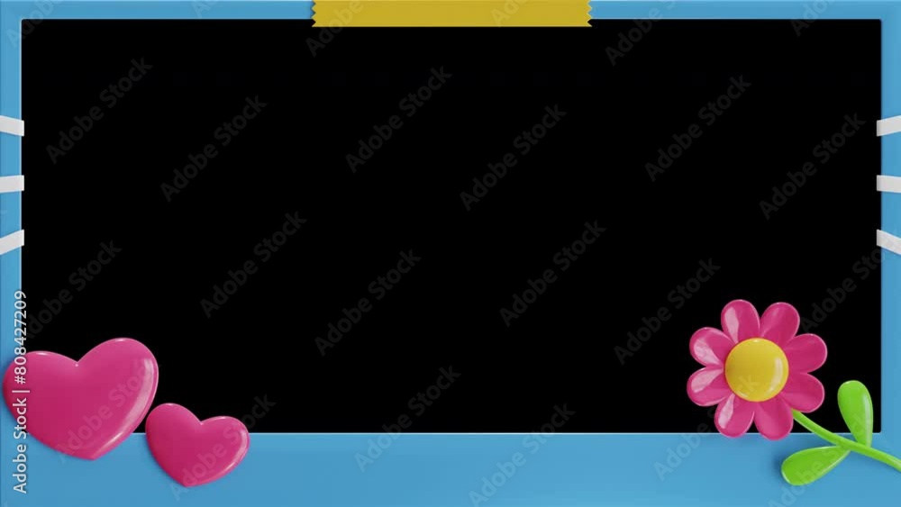 Aufkleber 3d animation of polaroid with flower and hearts at the bottom model | alpha channel