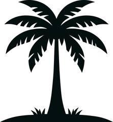 Silhouette of a small island with a coconut tree. Tropical landscape and beach illustration.