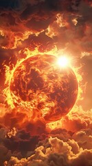 Fototapeta premium View of 3d burning sun
