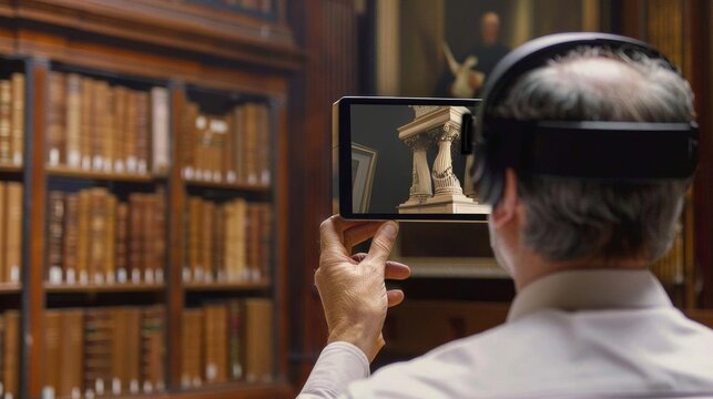 Professional exploring legal and justice concepts through augmented reality