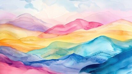 Explore the vibrant hues of the Whimsical Watercolor Hills. Generative Ai