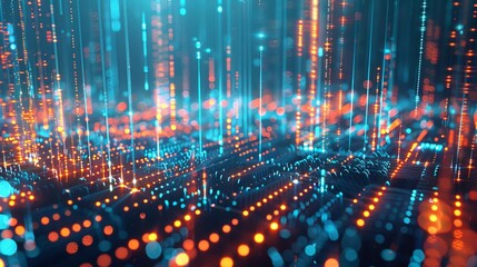 Obraz premium Visualization of a city s digital transformation with glowing, dynamic data lines across urban landscapes