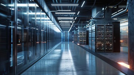 Visualization of a sophisticated data center, emphasizing modern IT infrastructure