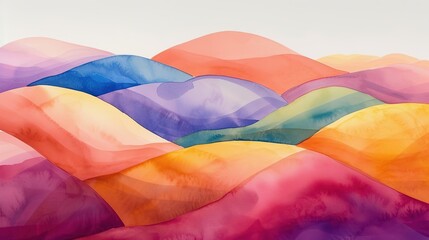 Explore the vibrant hues of the Whimsical Watercolor Hills. Generative Ai