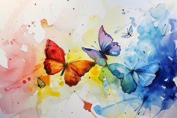 Watercolor painting of butterflies with a splash of vibrant colors