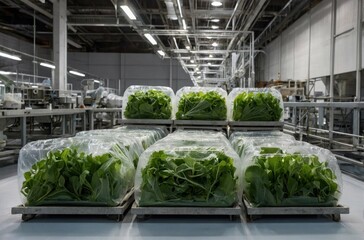 Industrial Food Packaging Line with Fresh Lettuce