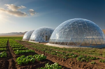 Obraz premium Geodesic Dome Greenhouses in Countryside