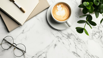 branding photo , desk, notebook, one cup of coffee, strong contrast aesthetic