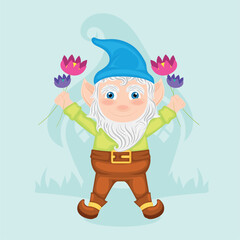 Cute garden gnome character cartoon Vector illustration