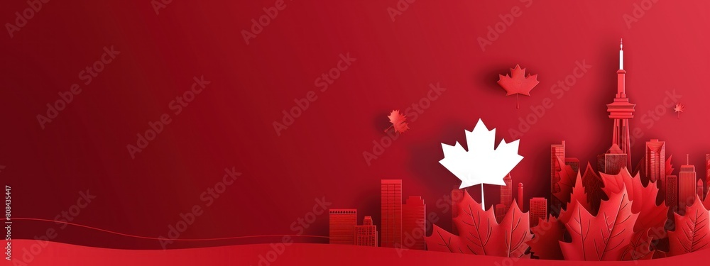 Fototapete a banner for canada day with a maple leaf. red background and free space for text.
