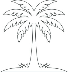 Illustration of a small island with a coconut tree in outline. Tropical landscape and beach.