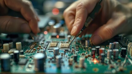  intricate world of electronics repair, as a skilled technician meticulously restores a malfunctioning circuit board.