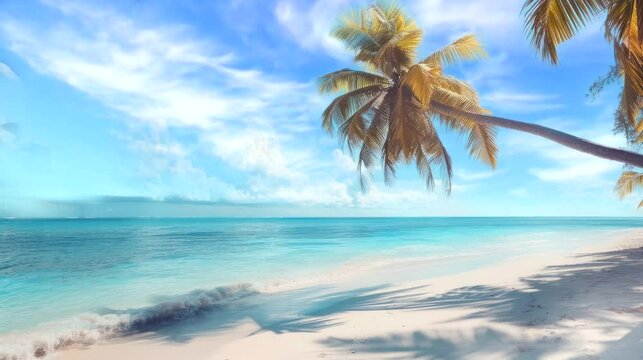 coconut tree on beach with sandy white on summer concept video landscape looping background 4k