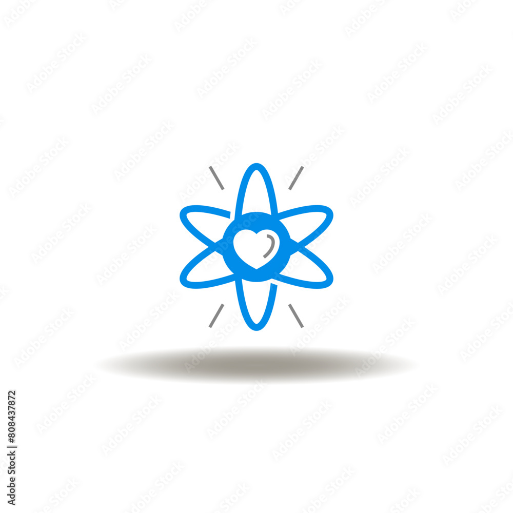 Poster vector illustration of atom sign with heart on center. icon of core values.