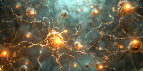 Nerve cell banner System neuron of brain with synapses