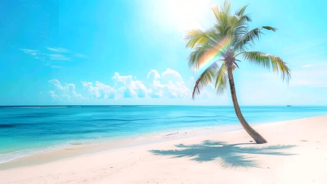 coconut tree on beach with sandy white on summer concept video landscape looping background 4k
