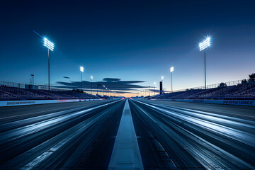 Fototapeta na wymiar When Dusk Meets Speed: Anticipation at a Race-track Under a Blue-Tinted Sky