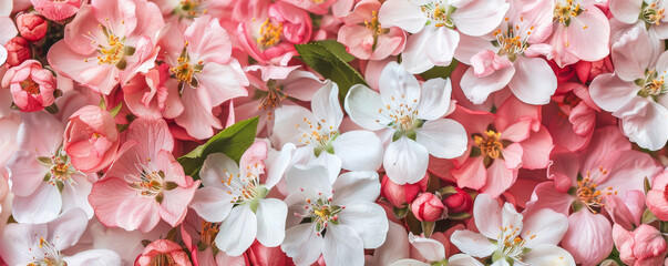 Pink and white spring blossoms in full bloom