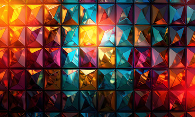 full color Stained Glass block wall with reflex of the light. - 808440638