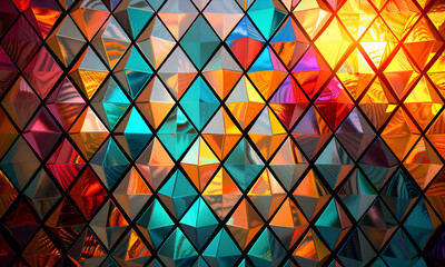 full color Stained Glass block wall with reflex of the light. - 808440649