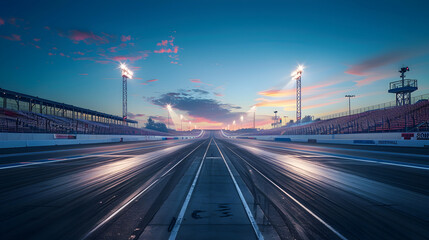Fototapeta na wymiar When Dusk Meets Speed: Anticipation at a Race-track Under a Blue-Tinted Sky