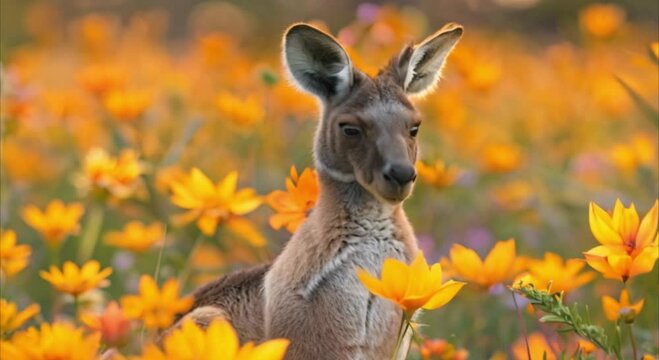 a kangaroo in a flower garden footage