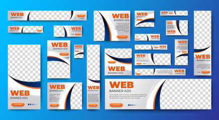 Web advertising banner template design. Modern web layout set with standard size. vector