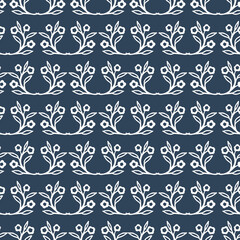 Obraz premium Midnight White Floral Silhouette Garden Vector Pattern