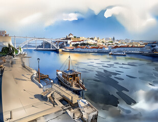 Tranquil Waterfront in Artistic Rendering