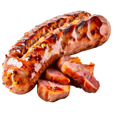 Bratwurst sausage isolated on transparent background generative ai, cut out, or clipping path.