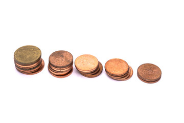 Pile of coin on white background