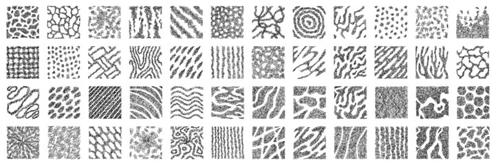 Organic texture pattern shape collection. Hand drawn sketch design with crosshatch line. Vector illustration set.