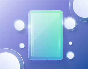 Abstract blue background with glass screen and circles. Copy space.