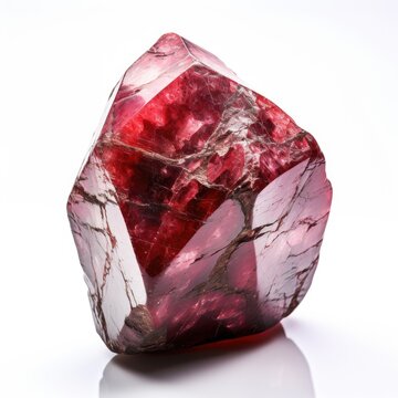 A shiny thulite nugget with a smooth, glossy surface and a vibrant pink hue, isolated on a white background, Ai Generated