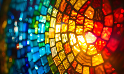 Stained-glass circle round geometric full color. - 808449642