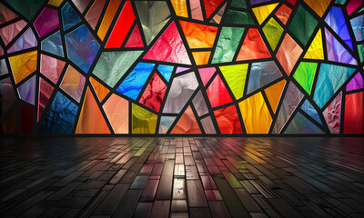 Stained-glass free from geometric full color with the floor - 808449676