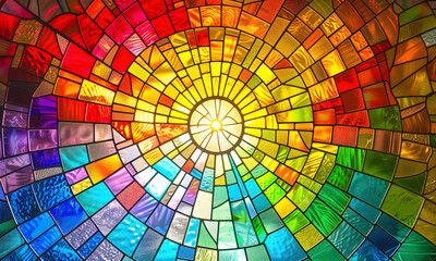 Stained-glass circle round geometric full color. - 808449684